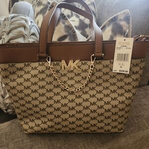 Michael Kors Tan and Brown Logo Tote